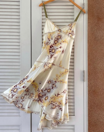Simple A Line Spaghetti Straps Print Floral Satin Party Dress Outfits HZ1023